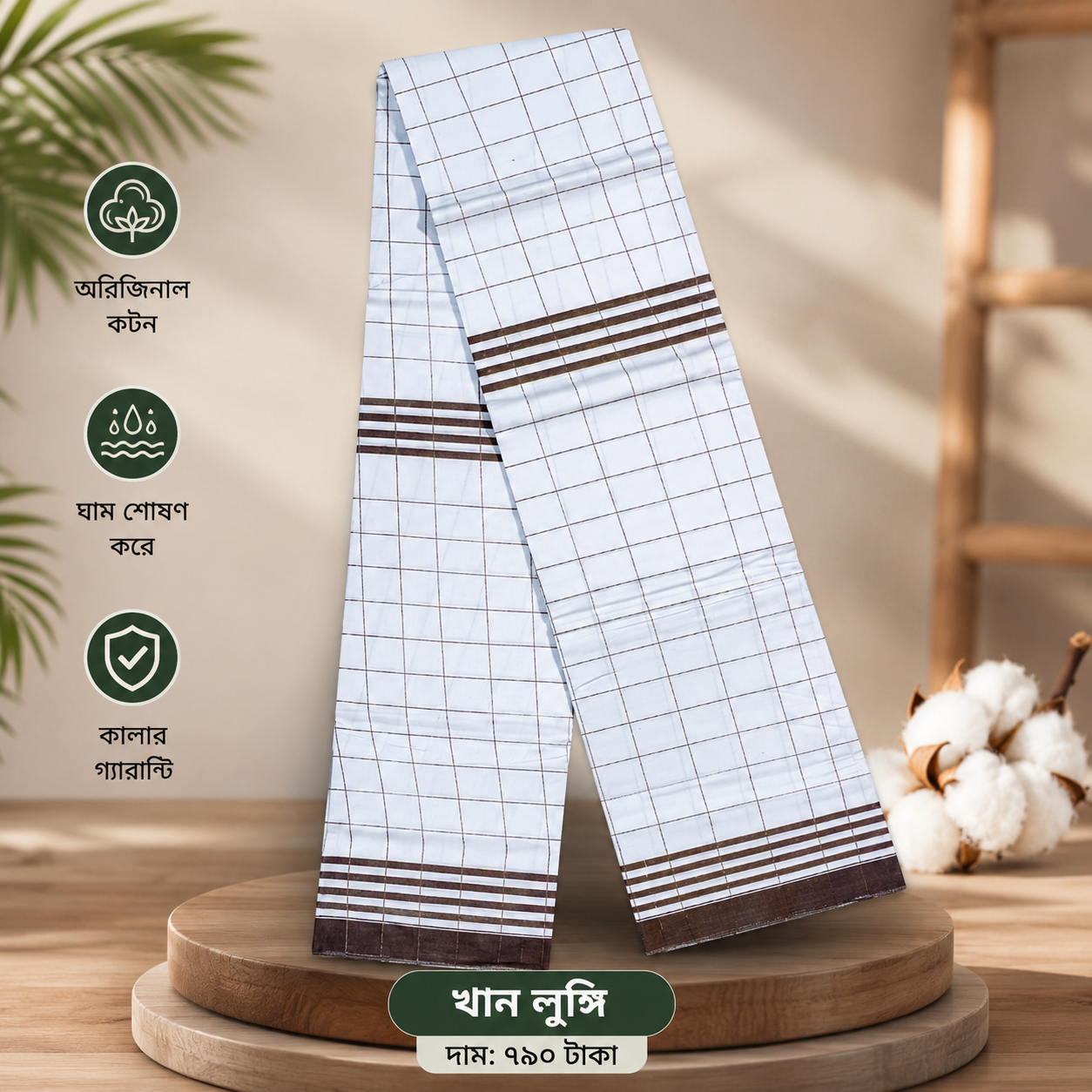 ১ টি প্রিমিয়াম চিকন সুতার তাতের লুঙ্গি